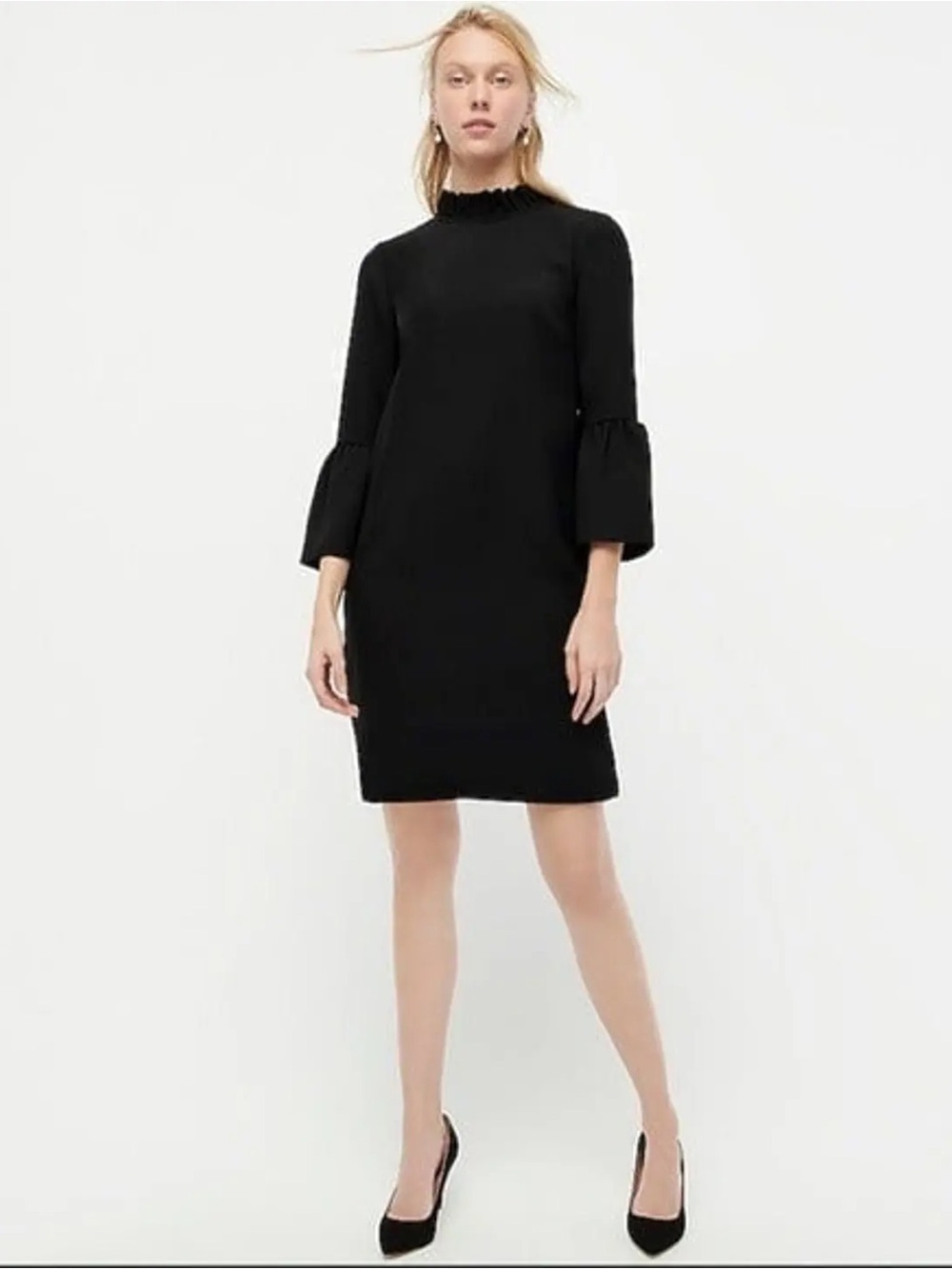 J.Crew Ruffle Neck 365 Crepe Black Shift Dress Size 6 NWOT